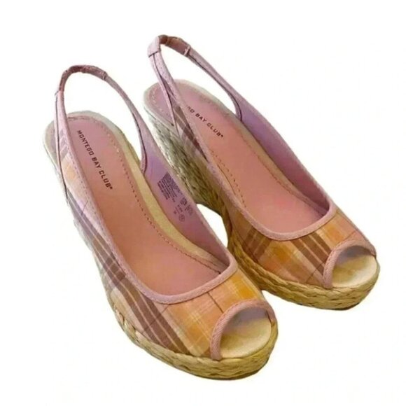 Montego Bay Club Wedge Sandals Slingback Platform Espadrilles Pink Plaid 7.5 - Picture 2 of 14